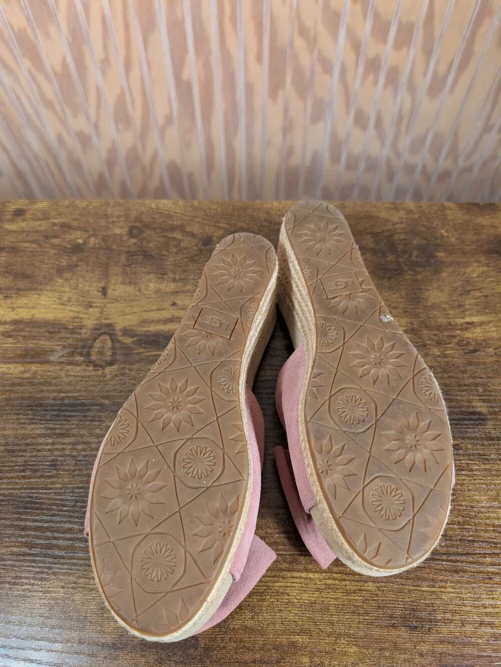 UGG Women’s Size 9.5 Dusty Rose Pink Suede Bow Jaycee Wedge Slides